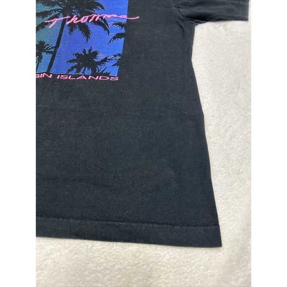 Vtg St. Thomas Virgin Islands Black Palm Tree Beach T-Shirt Single Stitch Size L - Picture 3 of 8